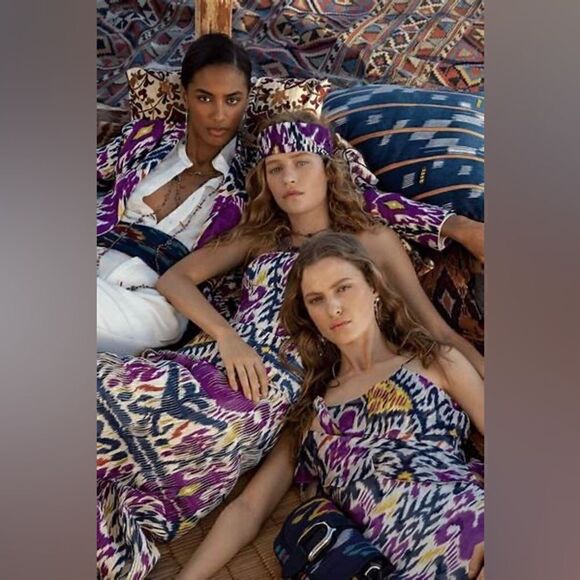 Ralph Lauren Resort 2022 Collection Freida Ikat Print Silk A-Line Midi Day Dress - Picture 3 of 15